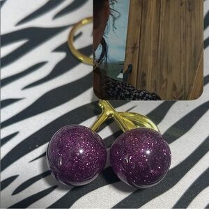 Gold and Purple Cherry Earrings